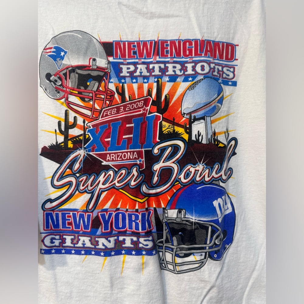 Super Bowl 2008 XLII Vintage mens t-shirt 3XL New England Patriots vs NY Giants